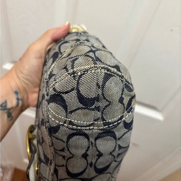 Coach Y2K L0773-11772 Bleeker Denim Signature C Flap Satchel w White Leather GUC - Picture 12 of 16